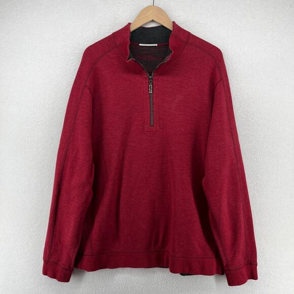 TOMMY BAHAMA Sweater Mens XL Flip Side 1/2 Zip Reversible Cotton Blend Red - Picture 1 of 16